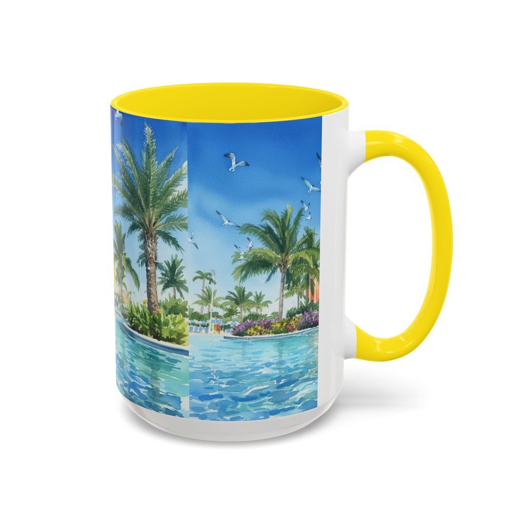 Tropical Palm Beach Coffee Mug — Sunset Seagulls Accent Mug (11/15oz)
