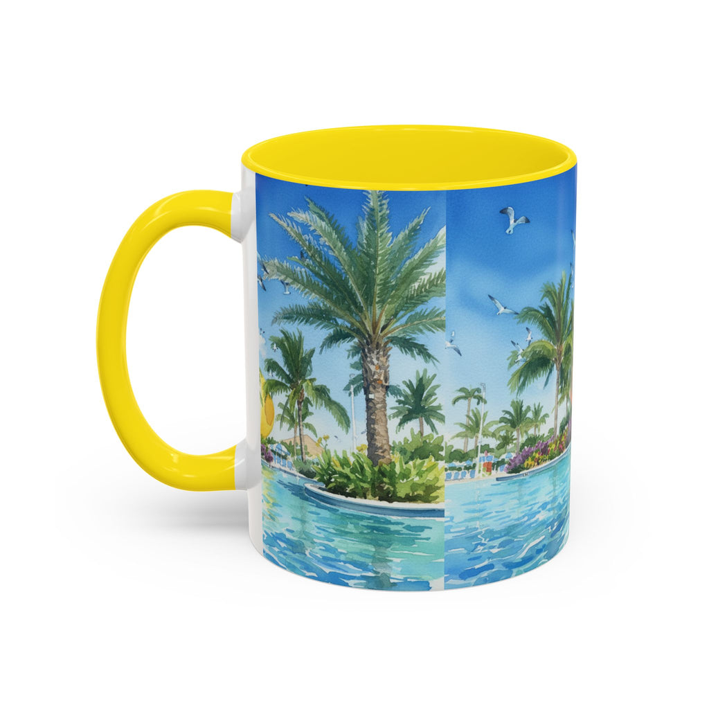 Tropical Palm Beach Coffee Mug — Sunset Seagulls Accent Mug (11/15oz)