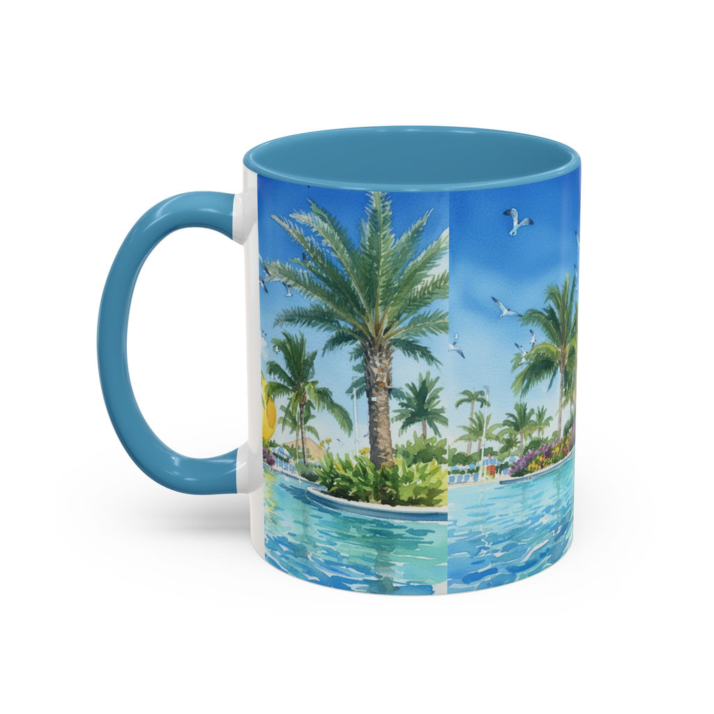 Tropical Palm Beach Coffee Mug — Sunset Seagulls Accent Mug (11/15oz)
