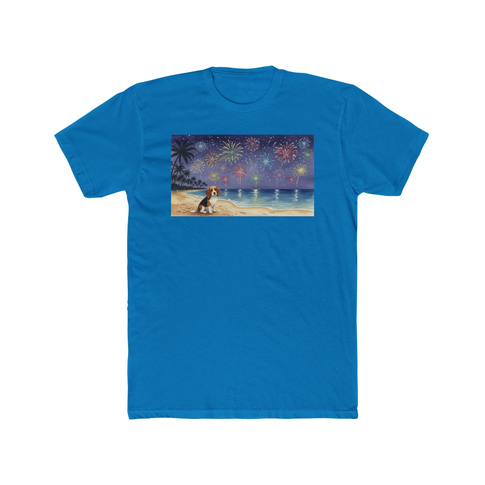 Beach Fireworks Graphic Tee — Dog Watching Fireworks on Shore