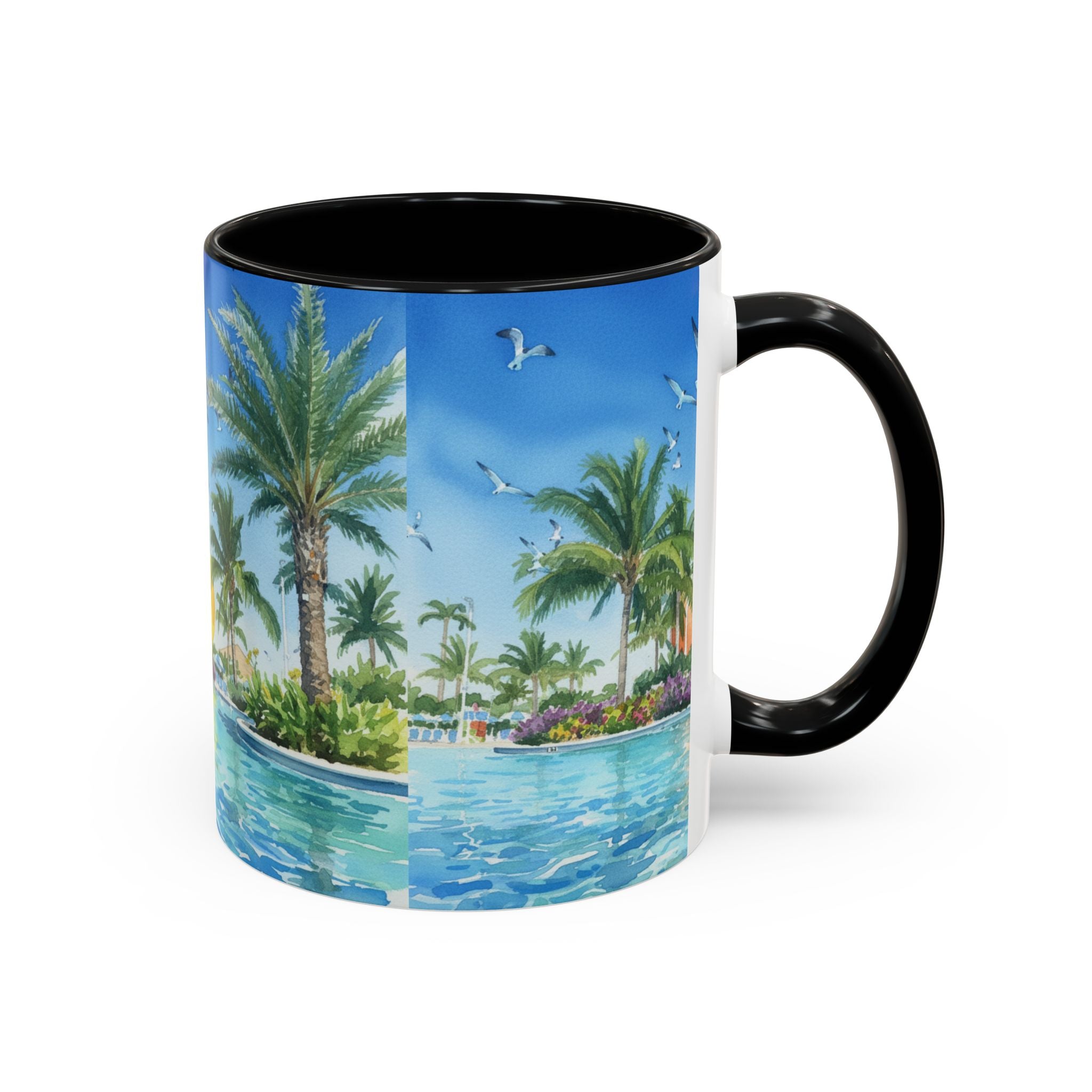 Tropical Palm Beach Coffee Mug — Sunset Seagulls Accent Mug (11/15oz)