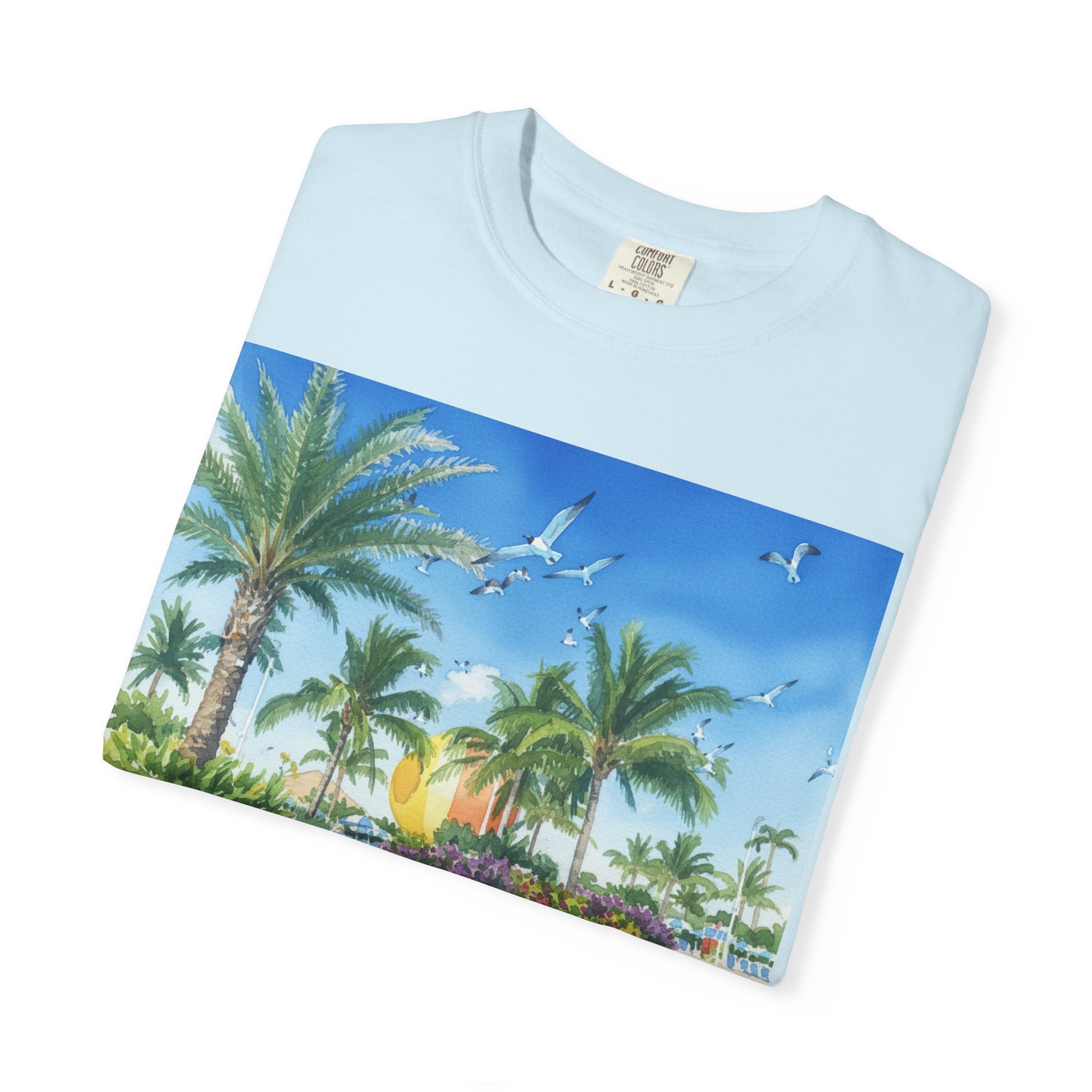 Tropical Poolside T-Shirt — Palm Trees & Sunset Swim Graphic Tee
