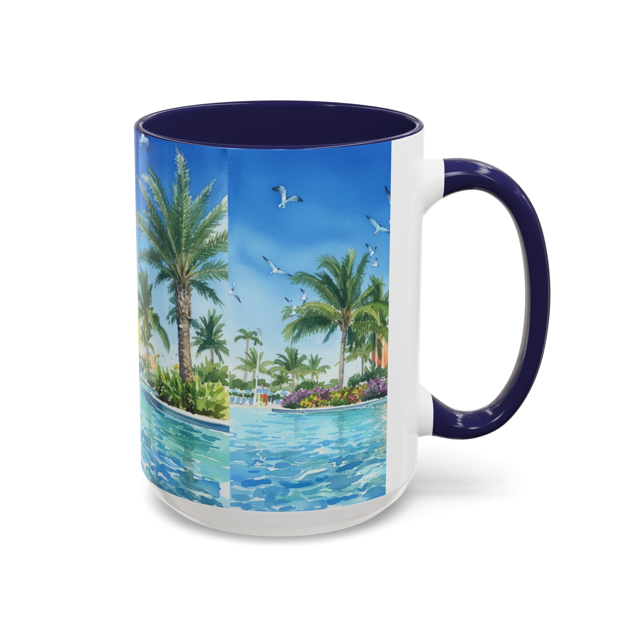 Tropical Palm Beach Coffee Mug — Sunset Seagulls Accent Mug (11/15oz)