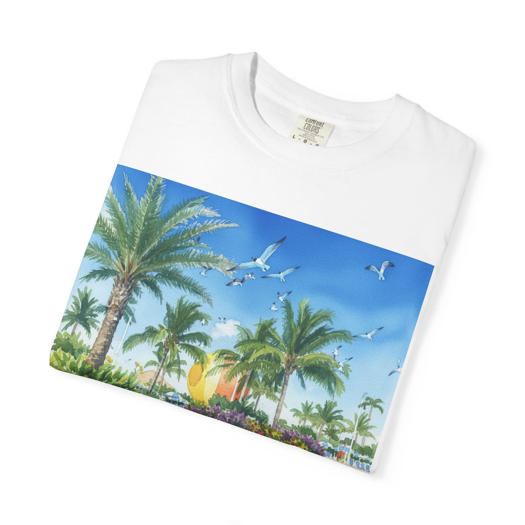 Tropical Poolside T-Shirt — Palm Trees & Sunset Swim Graphic Tee