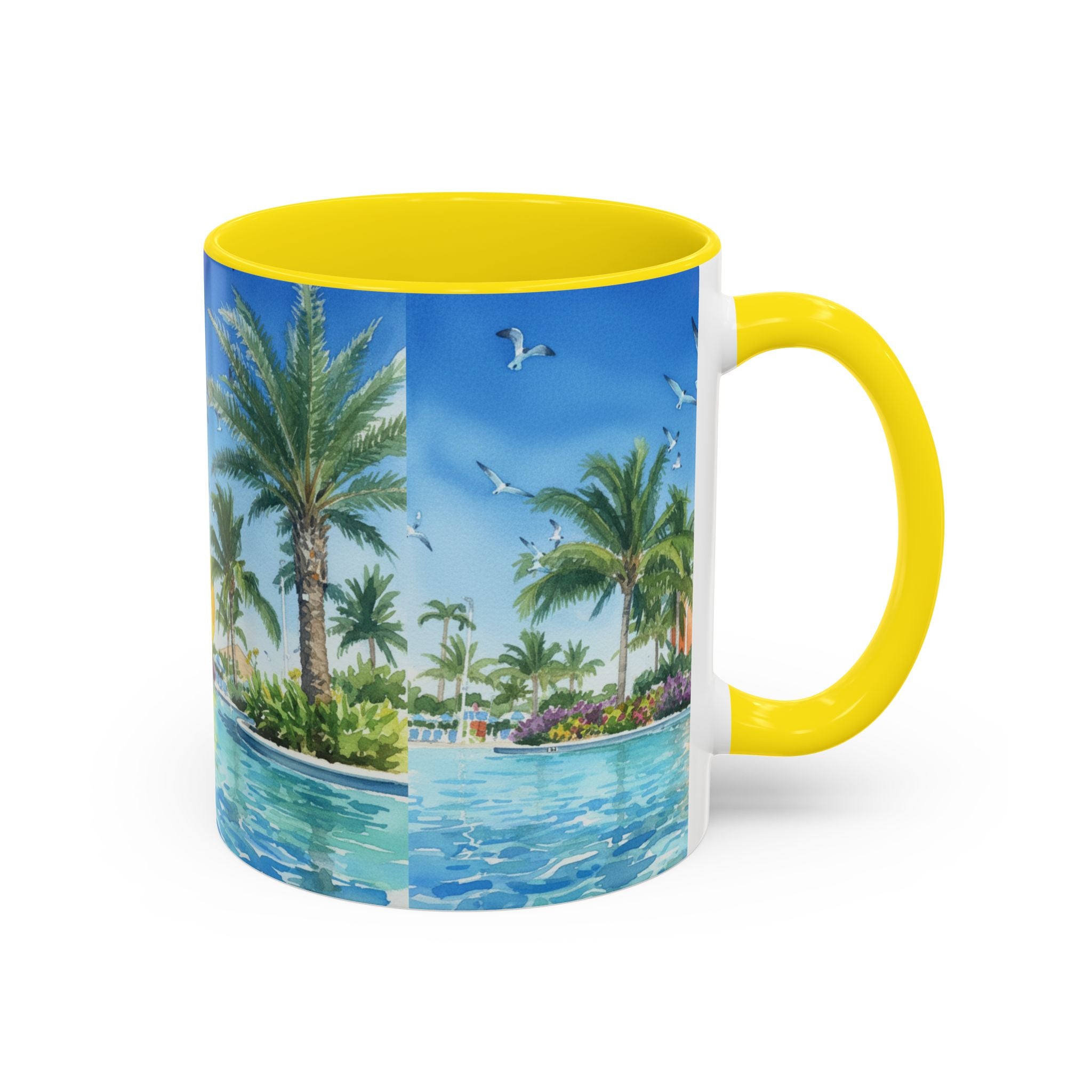 Tropical Palm Beach Coffee Mug — Sunset Seagulls Accent Mug (11/15oz)